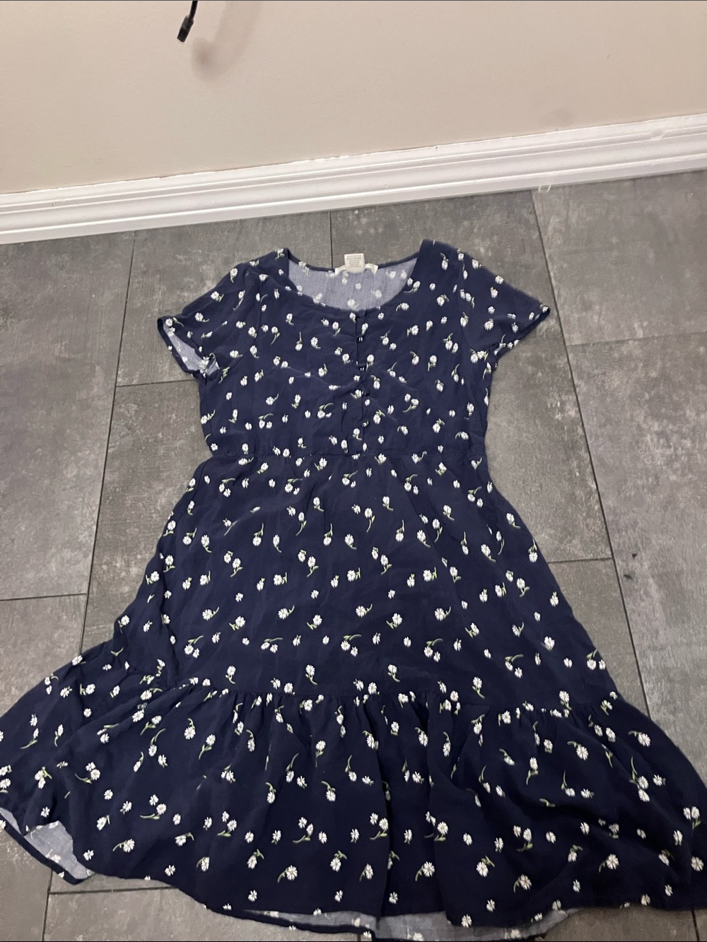 Girls' Navy Floral Short Sleeve Dress